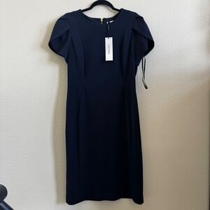 Calvin Klein Navy Blue Sheath Dress Flutter Sleeve Career Office Womens Size‎ 12